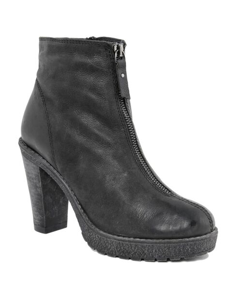 Bottines en cuir Clémence noires - Talon 10 cm