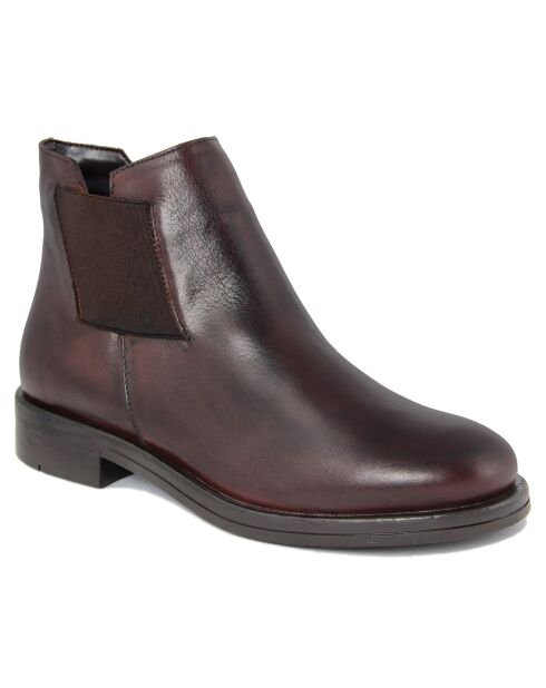Bottines en cuir Éléonore brun foncé -