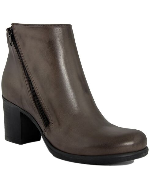 Bottines en cuir Gabrielle brun - Talon 7 cm