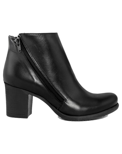 Bottines en cuir Gabrielle noires - Talon 7 cm