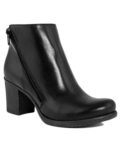 Bottines en cuir Gabrielle noires - Talon 7 cm