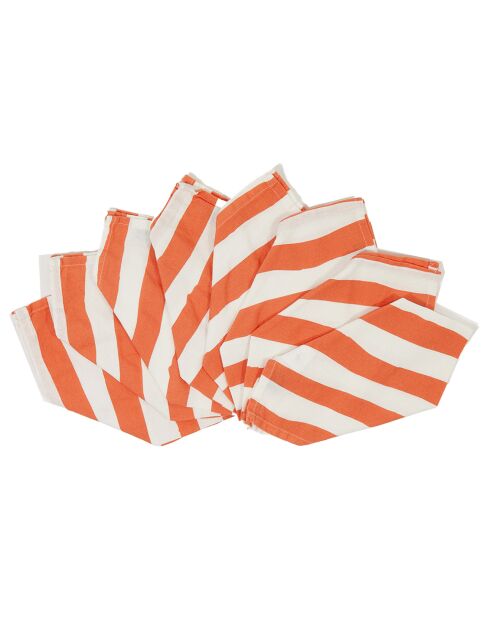 8 Serviettes de table Washed Cotton Paint rayures melon - 45x45 cm