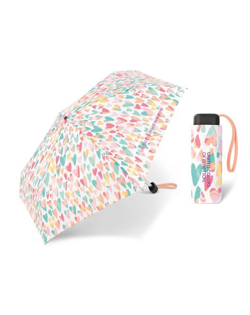 Parapluie plat pliable ultra compact & léger - ultra mini - Coeurs aquarelles multicolore
