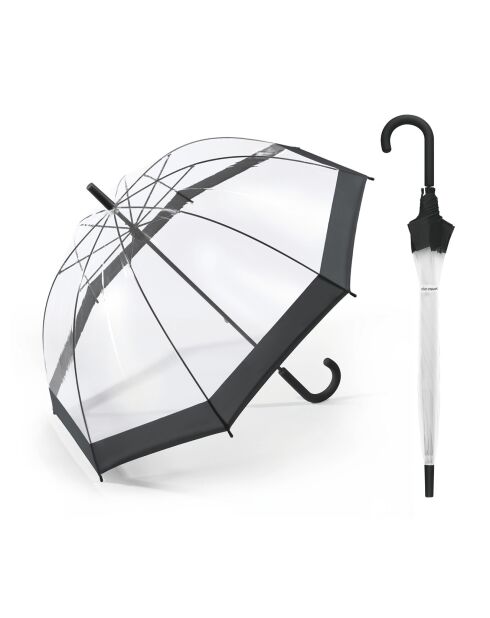 Parapluie de marche long en forme de dôme avec poignée en plastique/courbée transparent