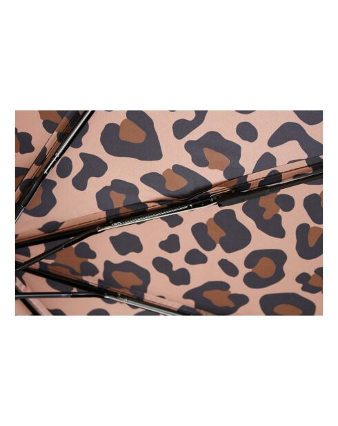 3-voudig design opvouwbare paraplu met dubbellaagse luifel - Automatisch openingssysteem - Zwarte buitenkant met veelkleurige luipaardprint aan de binnenkant