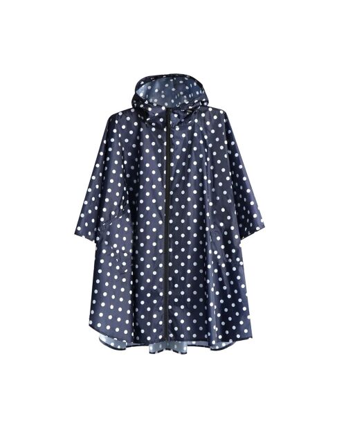 Impermeabile - Blu con pois bianchi - Ampie tasche, coulisse elastica sulla scollatura e custodia blu