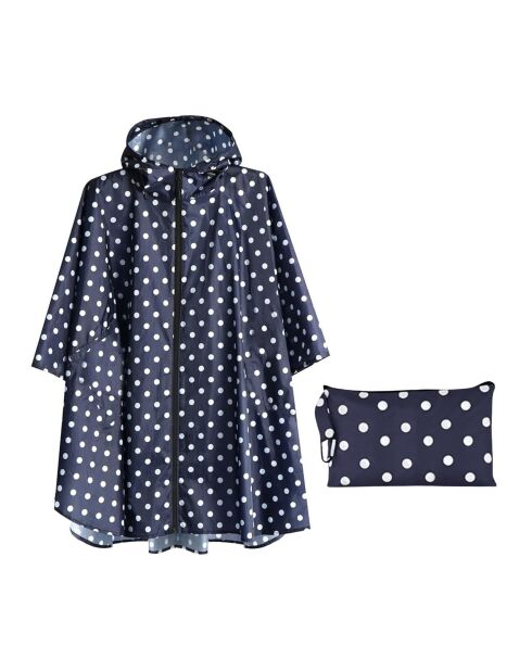 Impermeabile - Blu con pois bianchi - Ampie tasche, coulisse elastica sulla scollatura e custodia blu