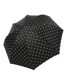 Grand Parapluie automatique - Noir à pois blancs - Poignée en cuir noir