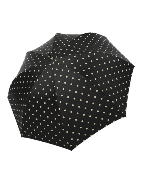 Paraguas automático grande - Negro con lunares blancos - Asa de piel negra