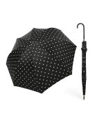 Grand Parapluie automatique - Noir à pois blancs - Poignée en cuir noir