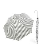 Grand Parapluie automatique - Blanc à rayures noires - Poignée en cuir blanc