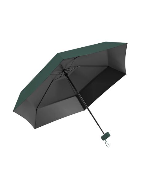 Mini parapluie - Parapluie six volets - Léger et compact - Avec étui en cuir zippé vert forêt