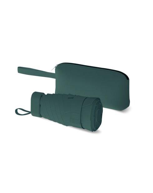 Mini parapluie - Parapluie six volets - Léger et compact - Avec étui en cuir zippé vert forêt