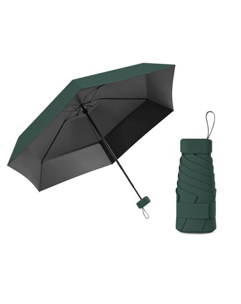 Mini parapluie - Parapluie six volets - Léger et compact - Avec étui en cuir zippé vert forêt