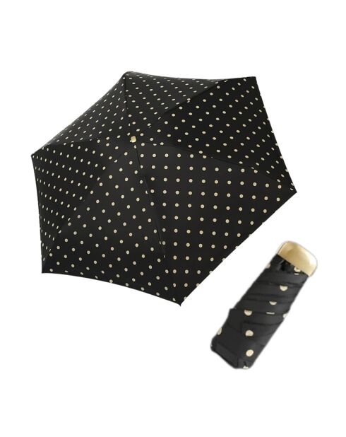 Mini parapluie pliant - Parapluie cinq plis - Ultra léger et compact - Motif à pois noir
