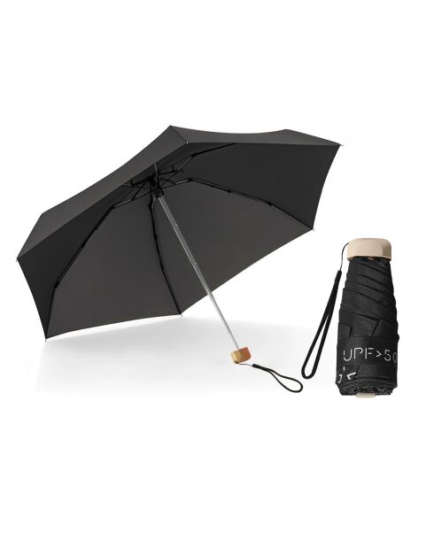 Miniparaguas plegable - Paraguas plano de cinco pliegues - Ultraligero y compacto - Protección UV negra