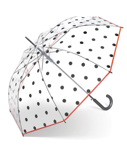 Parapluie cloche transparente - Pois noirs et bordure rouge transparent/noir