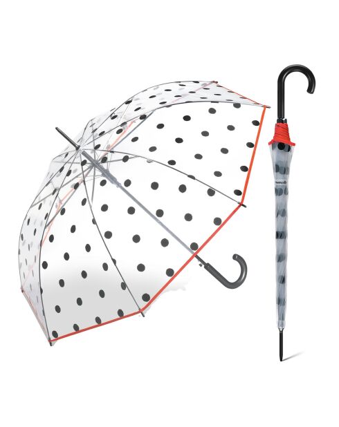 Parapluie cloche transparente - Pois noirs et bordure rouge transparent/noir