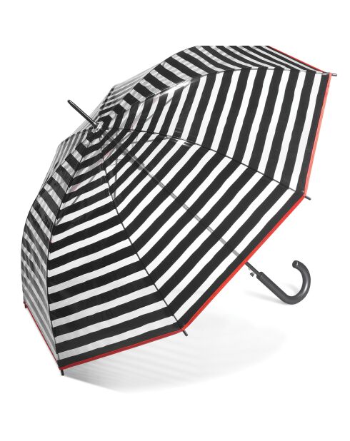 Paraguas con forma de campana transparente, rayas negras y borde rojo transparente/negro