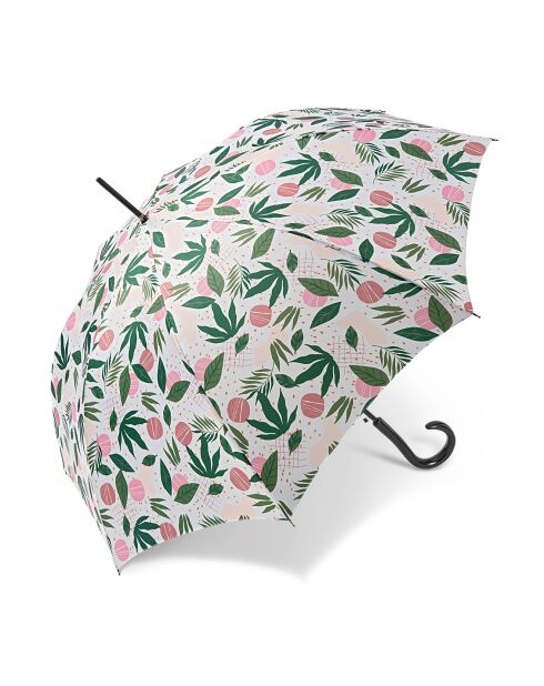 Paraguas automático grande - Con mango curvo de madera - Blanco tropical multicolor