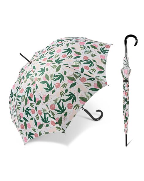 Paraguas automático grande - Con mango curvo de madera - Blanco tropical multicolor
