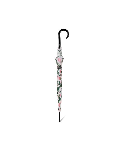 Grand parapluie automatique - Avec poignée courbée en bois - Blanc Tropical multicolore