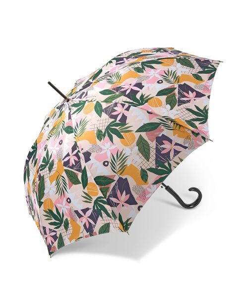Grand parapluie automatique - Avec poignée courbée en bois - Macadamia tropicale multicolore