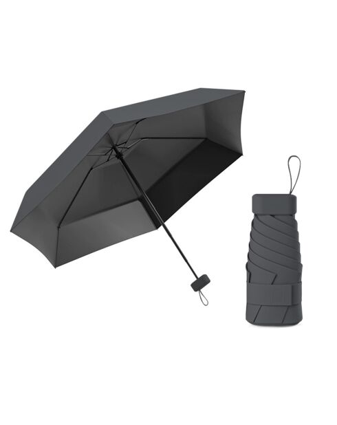 Mini parapluie - Parapluie six volets - Léger et compact - Avec étui en cuir zippé noir