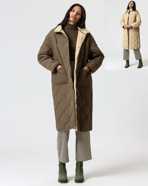 Manteau réversible Marie kaki/beige