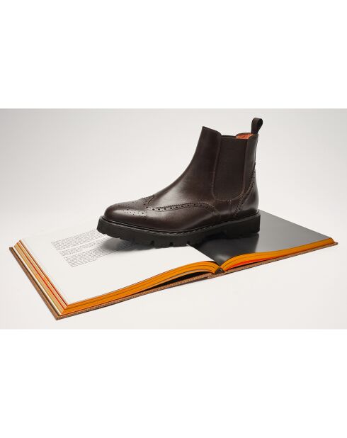 Dunkelbraune Chelsea-Stiefel mit floraler Spitze