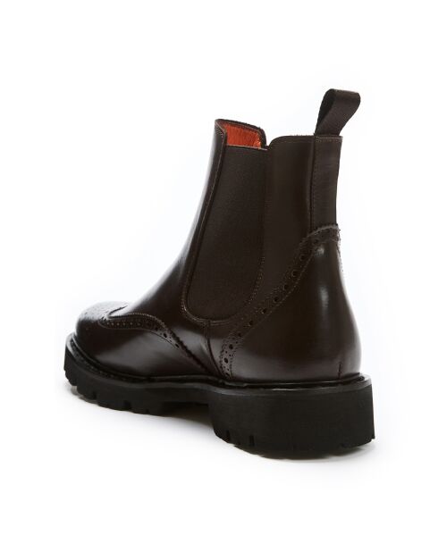 Dunkelbraune Chelsea-Stiefel mit floraler Spitze