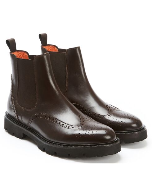 Dunkelbraune Chelsea-Stiefel mit floraler Spitze