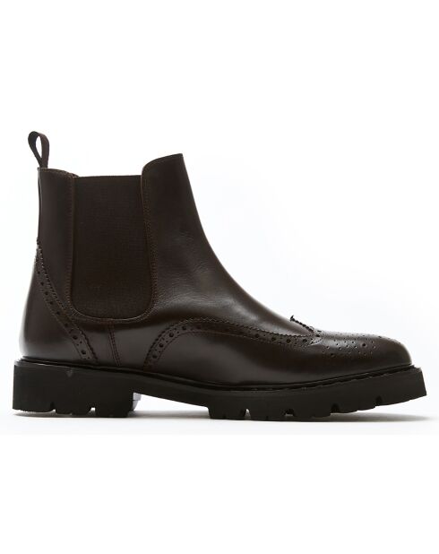 Dunkelbraune Chelsea-Stiefel mit floraler Spitze