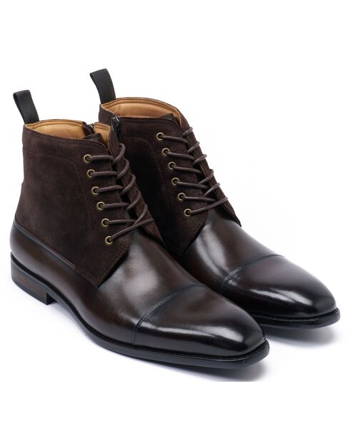 Bottines derby à bout droit marron foncé