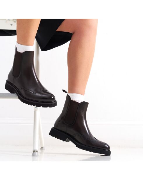 Bottines Chelsea à bout fleuri marron foncé