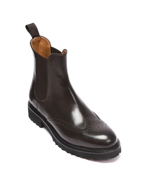 Bottines Chelsea à bout fleuri marron foncé