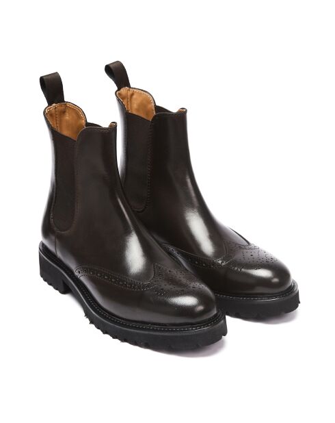 Bottines Chelsea à bout fleuri marron foncé