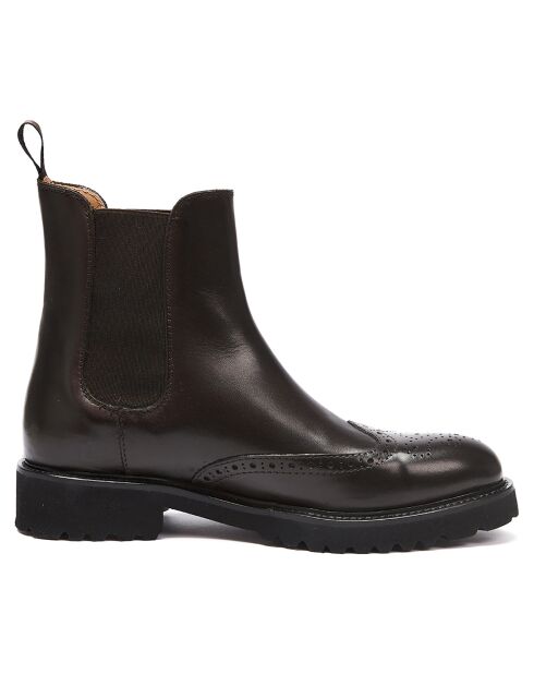 Bottines Chelsea à bout fleuri marron foncé
