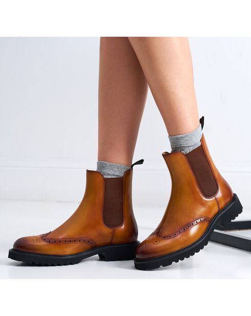 Bottines Chelsea à bout fleuri marron clair