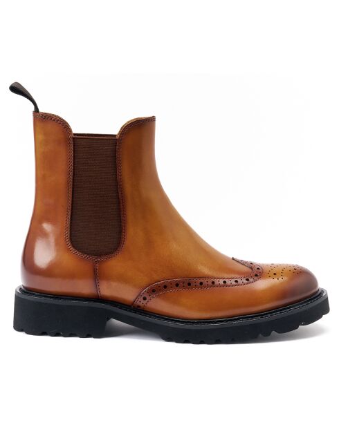 Bottines Chelsea à bout fleuri marron clair