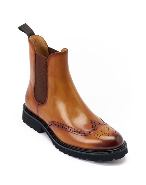 Bottines Chelsea à bout fleuri marron clair