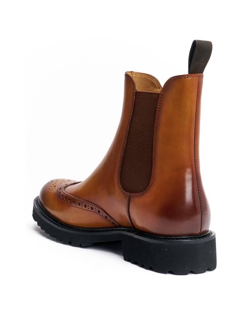 Bottines Chelsea à bout fleuri marron clair