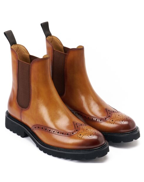 Bottines Chelsea à bout fleuri marron clair