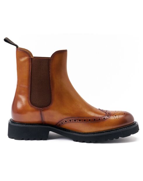 Bottines Chelsea à bout fleuri marron clair