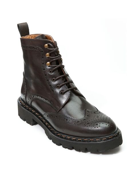 Bottes derby à bout fleuri marron foncé