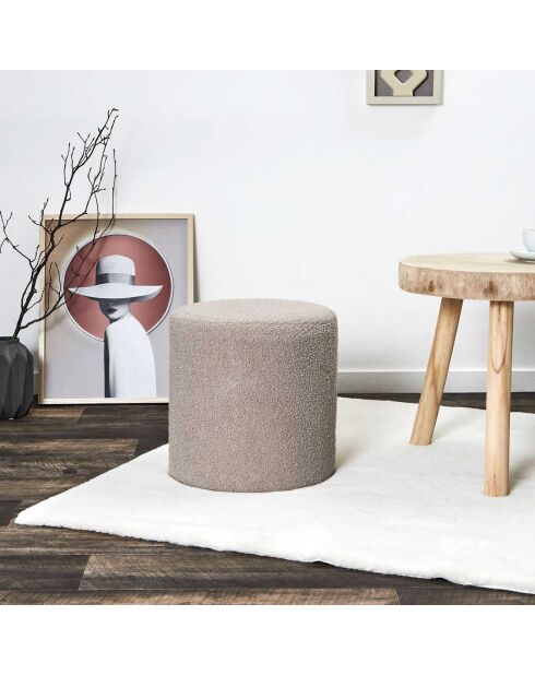 Pouf Bouclette Rhea taupe - 36x36x36 cm
