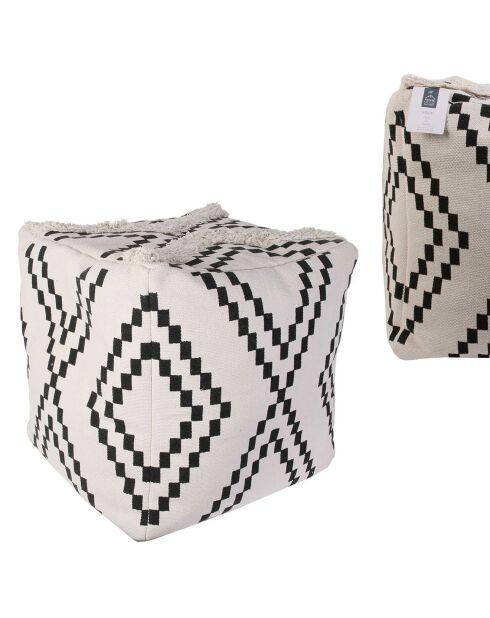 Pouf Berbere Mirage noir/blanc - 45x45x41 cm
