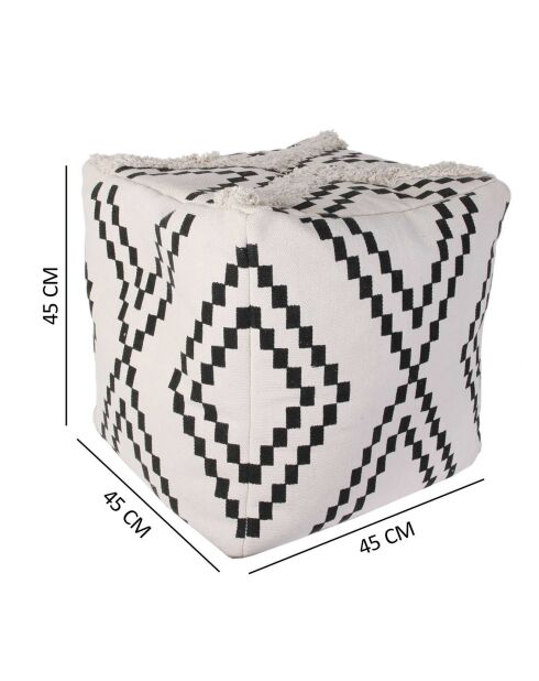 Pouf Berbere Mirage noir/blanc - 45x45x41 cm