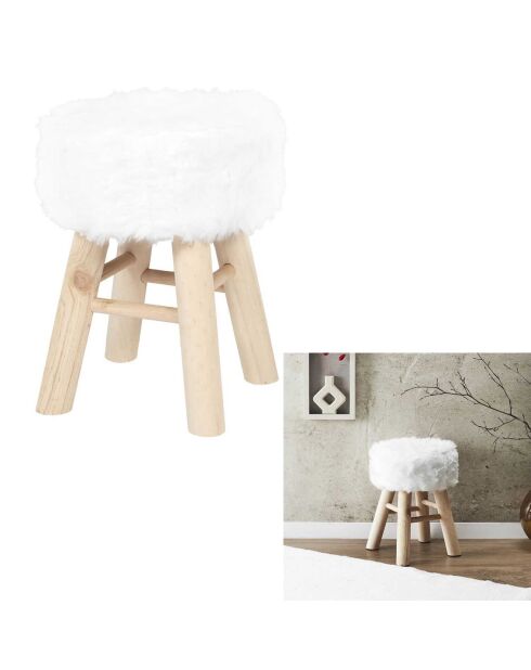 Tabouret Imitation Fourrure blanc/marron - 28x28x40 cm