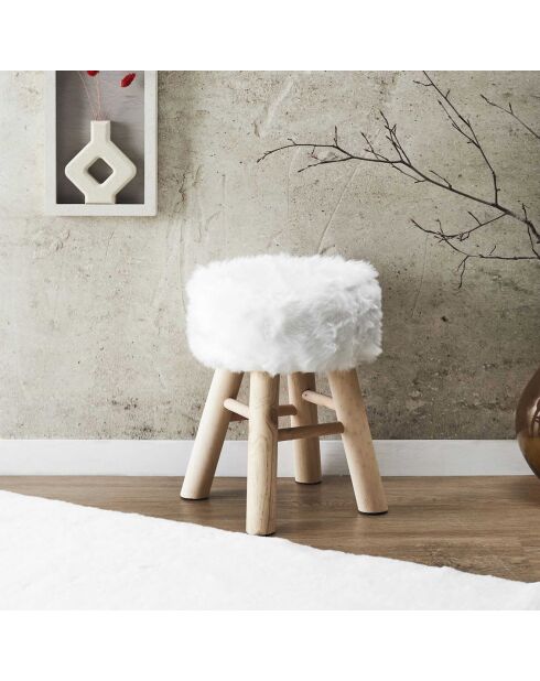 Tabouret Imitation Fourrure blanc/marron - 28x28x40 cm